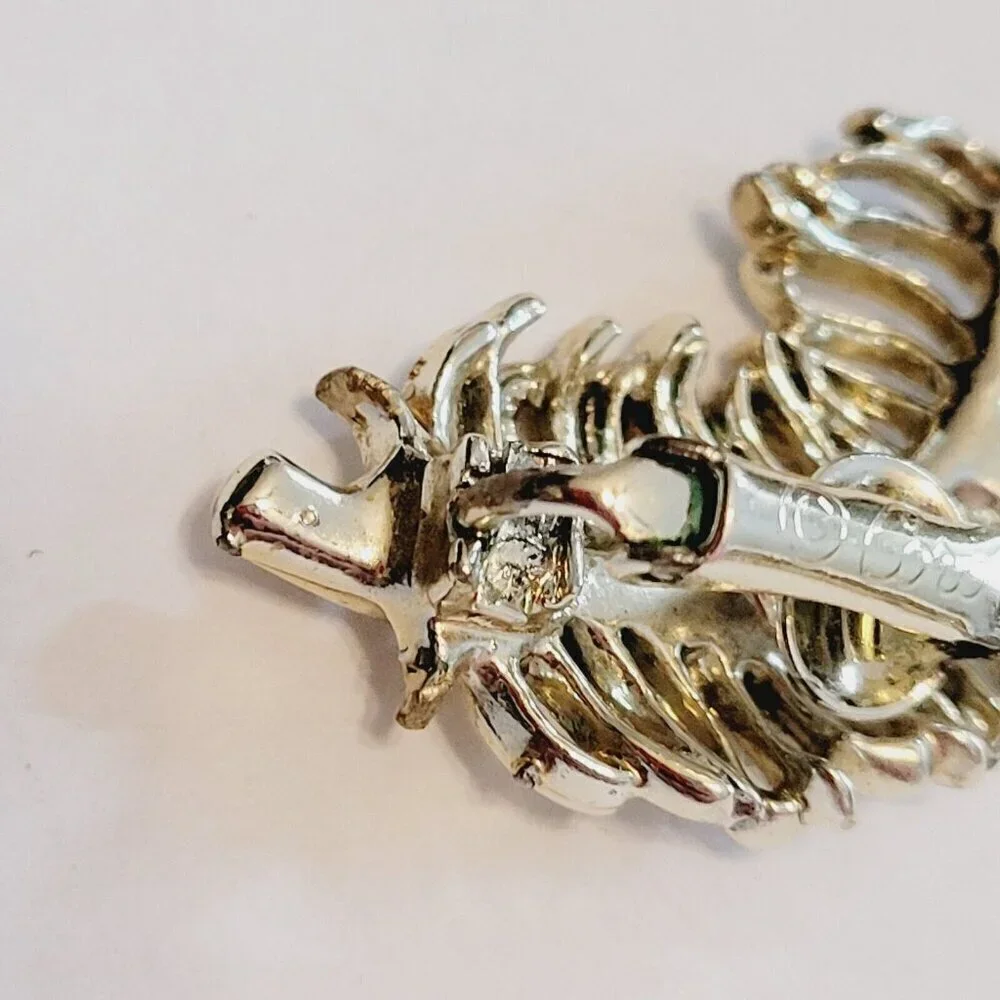 Vintage Coro Large Feather Brooch & Clip Earrings Set Demi-Parure Gold Tone READ